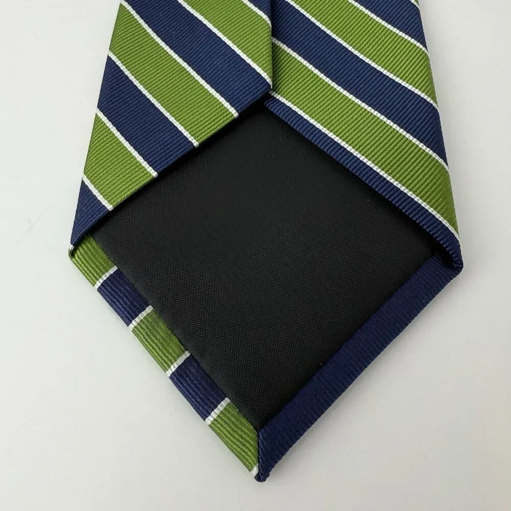 Rooster 100% Silk Repp Tie Green Blue Stripes 3.5